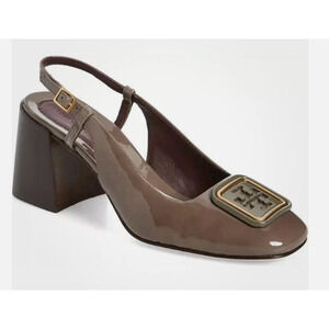 Tory Burch Georgia Slingback 70 mm Pump Smoke Gray Leather Size 5 NIB Sleek Work